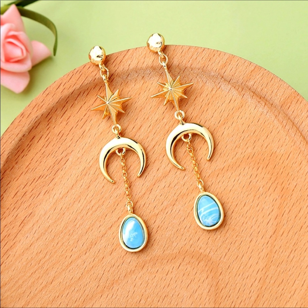 Sun Moon French Drop Earrings New With Tags NWT - Picture 2 of 5